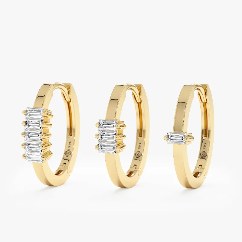 Solid Gold Mini Baguette Hoop Earrings, Helena