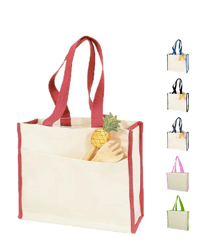 12 ct Heavy Canvas Tote Bag with Colored Trim - By Dozen