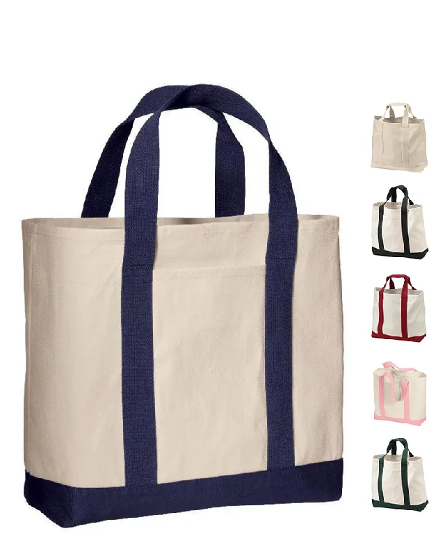 12 ct Heavy Canvas Twill Two Tone Shopping Tote Bag - By Dozen