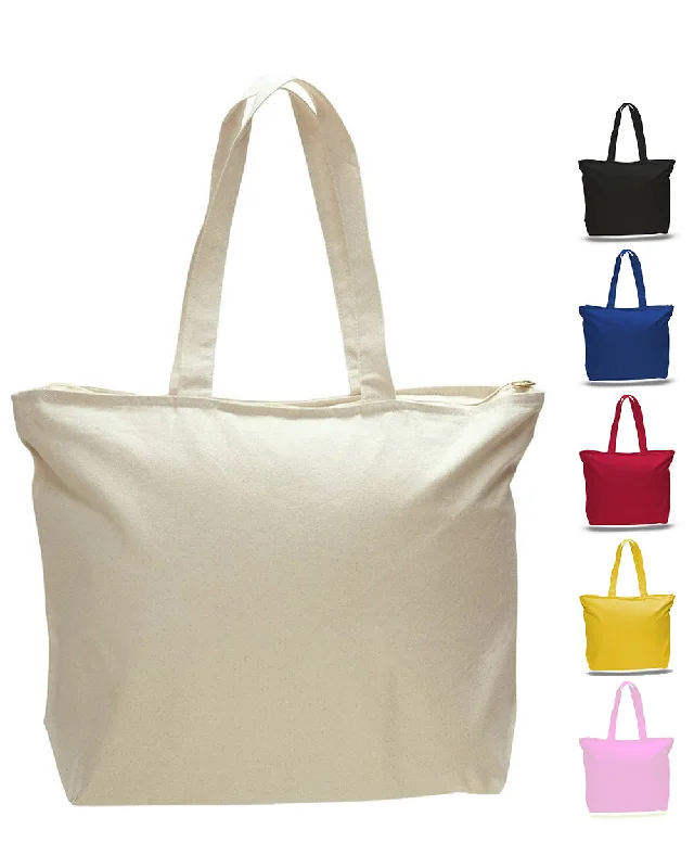 12 ct Heavy Canvas Zipper Tote Bag with Inside Zippered Pocket - By Dozen