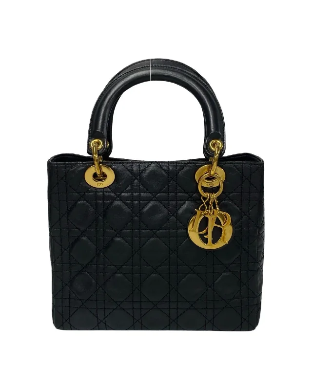 Medium Cannage Leather Lady Dior Bag in Black