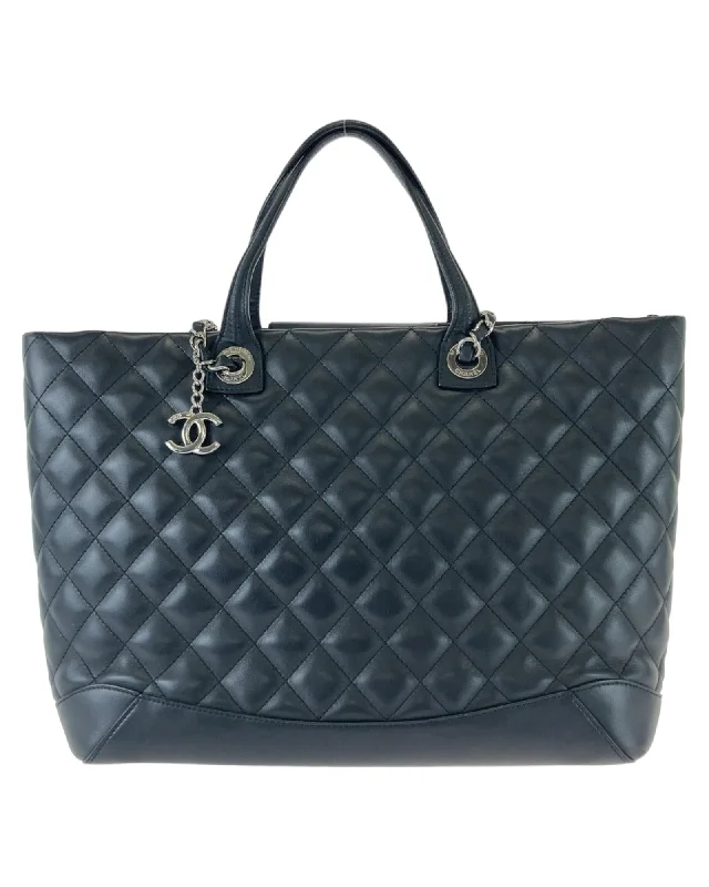 Chanel Black Leather Matelasse Tote Bag with Coco Mark