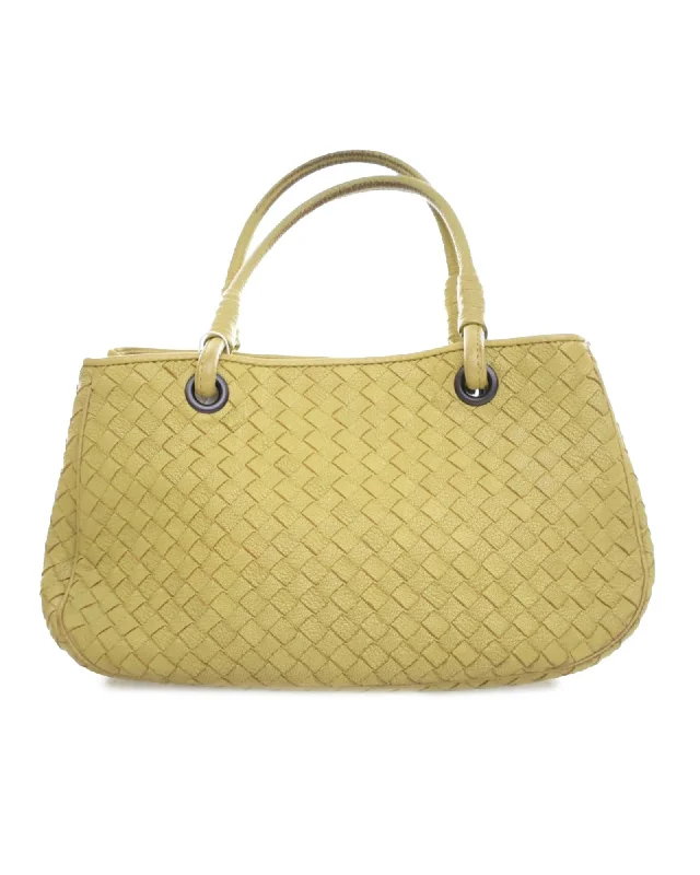 Mini Woven Leather Tote with Rolled Handles and Interior Zip Compartments