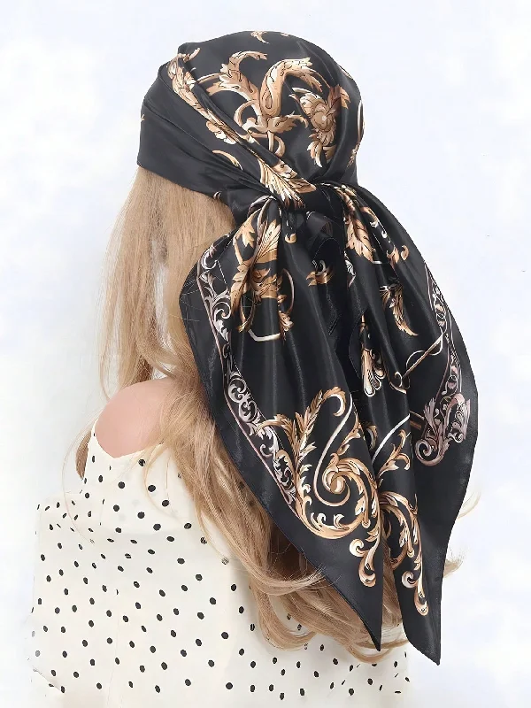 Ladies' Vintage Printed Silk Scarf, Soft And Elegant Headscarf