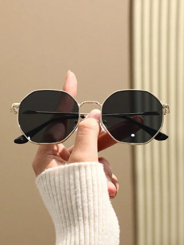 1pc Women Geometric Frame Copper Classical Fashion Golden Sunglasses