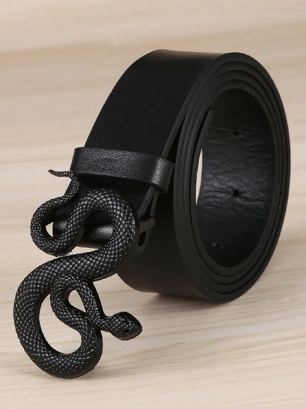 1pc Women's Black PU Snake Buckle Fashion Waist Belt, Perfect Clothing Accessory