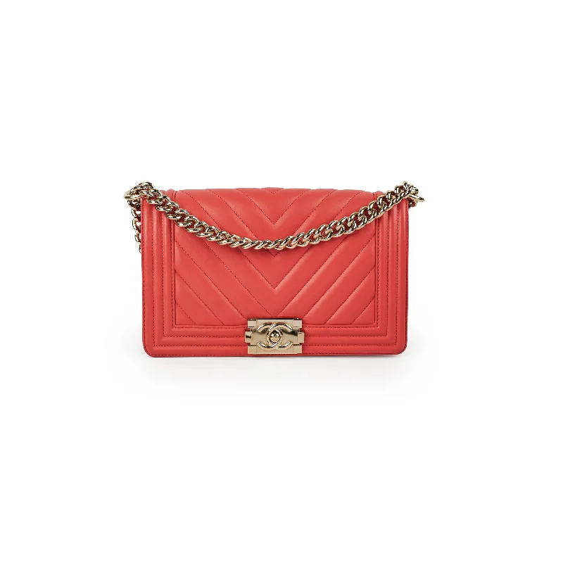 Chanel Old Medium Boy Chevron Lambskin Coral  - Series 27