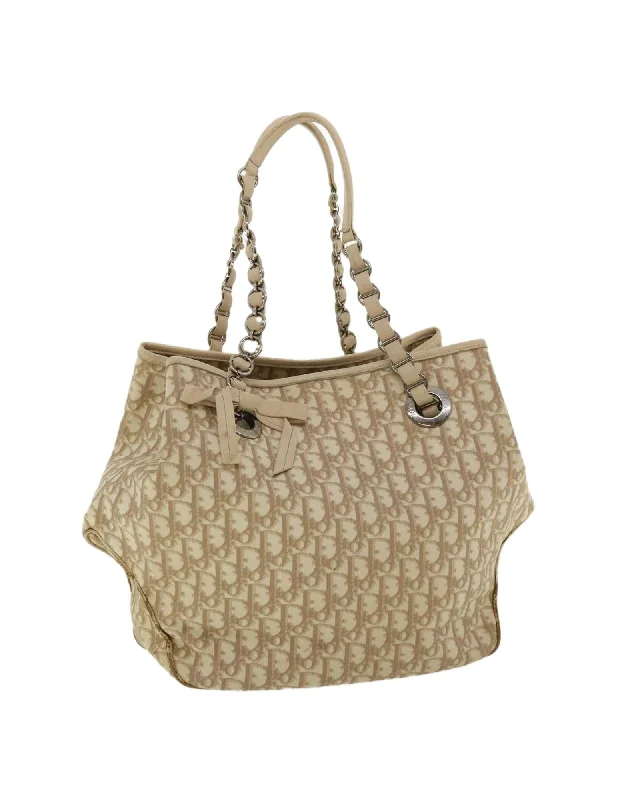 Canvas Chain Tote Bag with PVC Leather Detail in Beige by Christian Dior