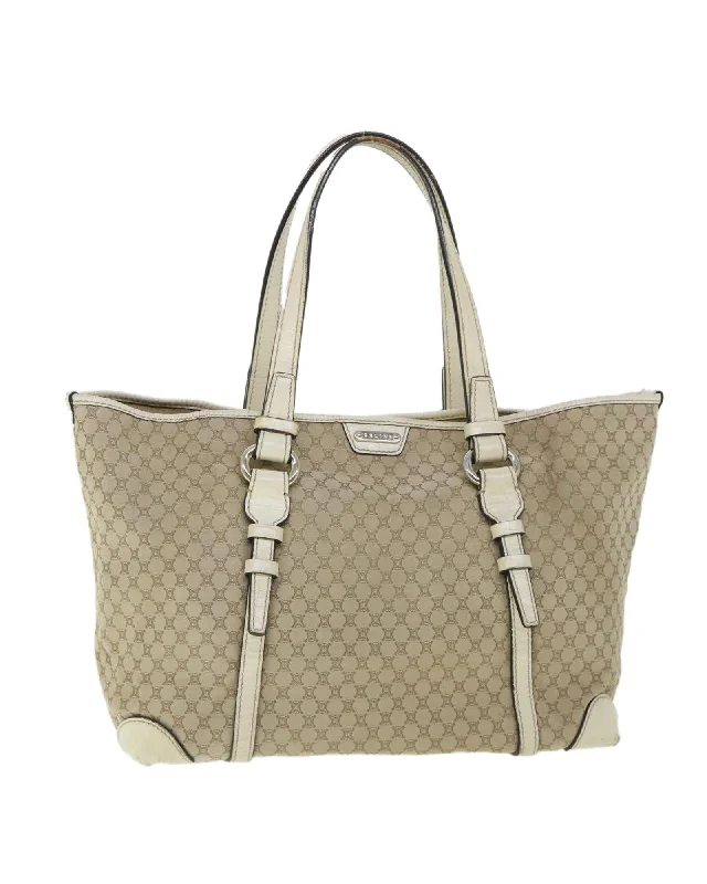 Beige Macadam Canvas Tote Bag by Celine