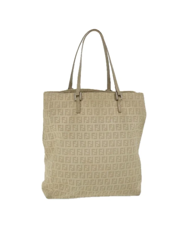 Canvas Tote Bag with Zucchino Pattern in Beige by Fendi