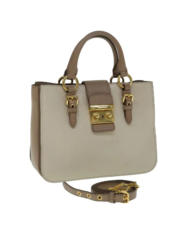 Beige Leather 2Way Hand Bag by Miu Miu