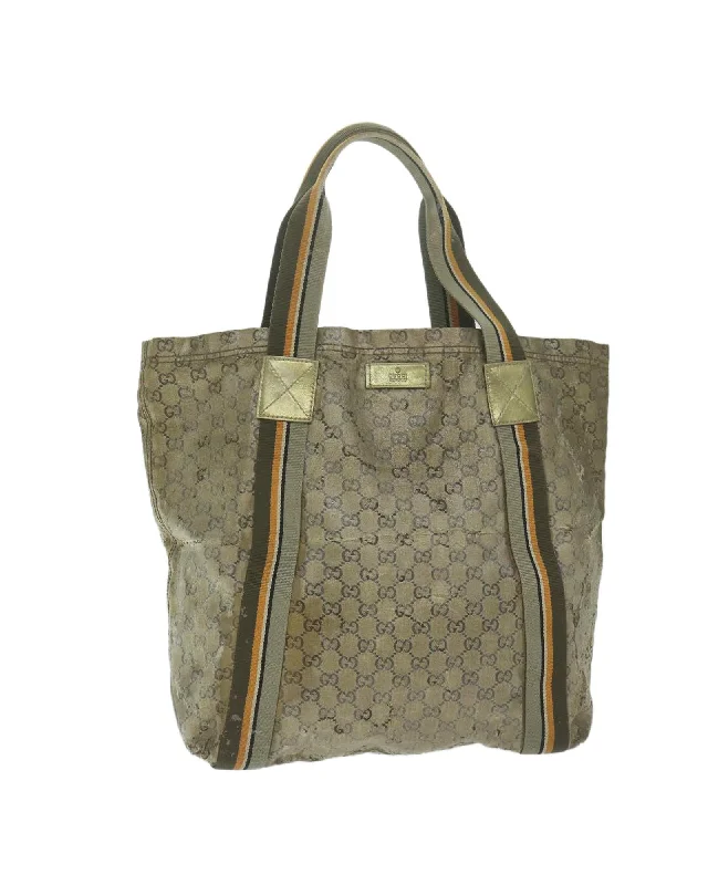 Crystal Coated Canvas Tote Bag with GG Pattern and Gold Accents