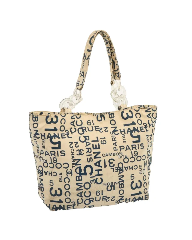 Beige Canvas CC Tote Bag - Authentic Chanel 70416