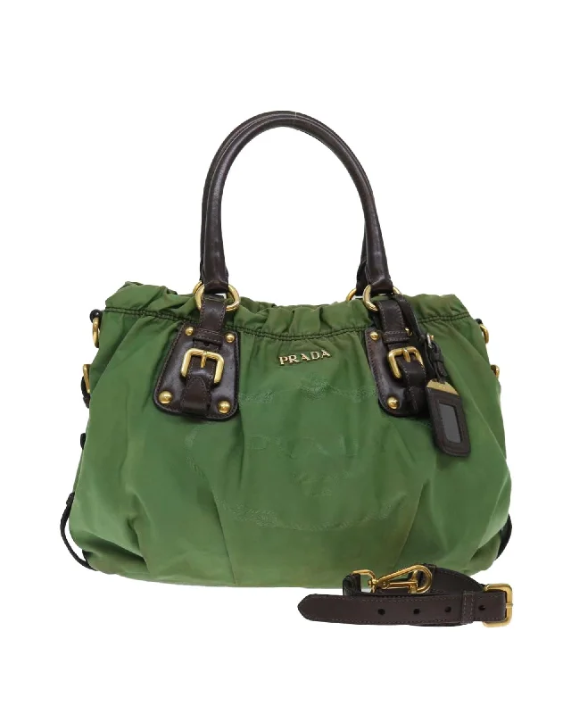 Green Nylon 2Way Tote Bag by Prada