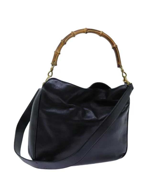 Leather Bamboo Hand Bag with Shoulder Strap