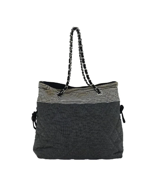 Gray Canvas Matelasse Chain Tote with COCO Mark by Chanel