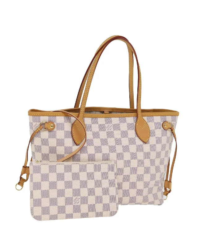 Authentic Damier Azur Neverfull PM Tote Bag