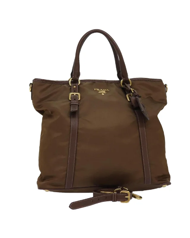 Brown Nylon 2-Way Tote Bag by Prada