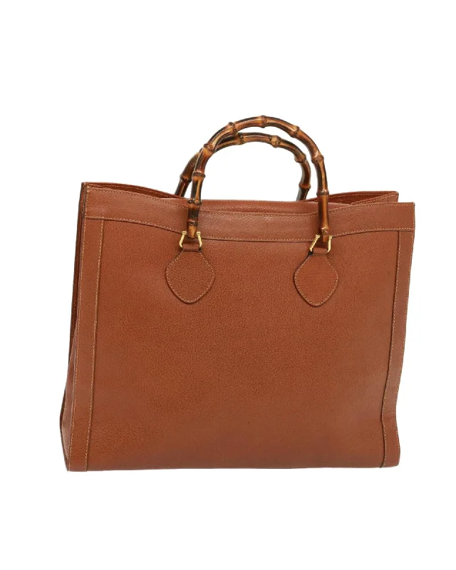 Brown Leather Bamboo Tote Bag