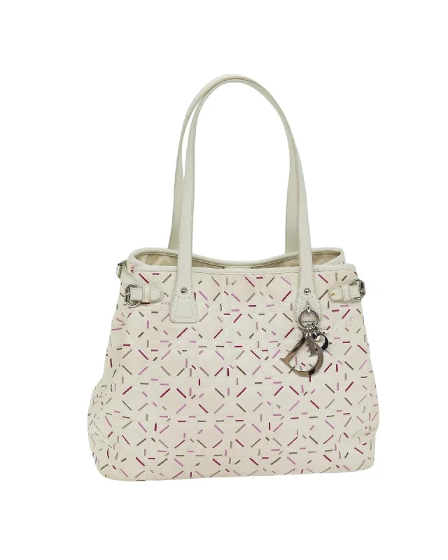 White Coated Canvas Lady Dior Tote Bag with Charm and Serial No.