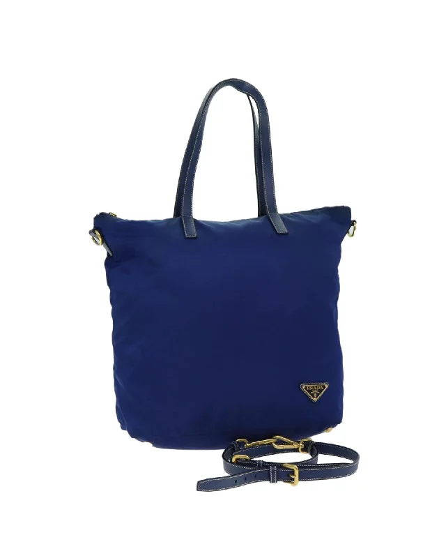 Blue Nylon Tote Bag with Two-Way Functionality and Shoulder Strap