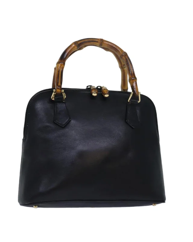 Black Leather Bamboo Handbag with Dust Bag - Made in Italy