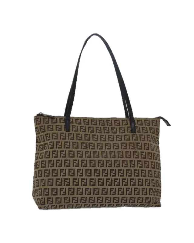 Canvas Tote Bag with Zucchino Pattern and Leather Handles