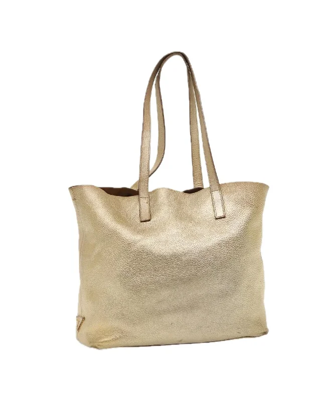 Leather Gold Tote Bag with Handles - Authentic Italian Design