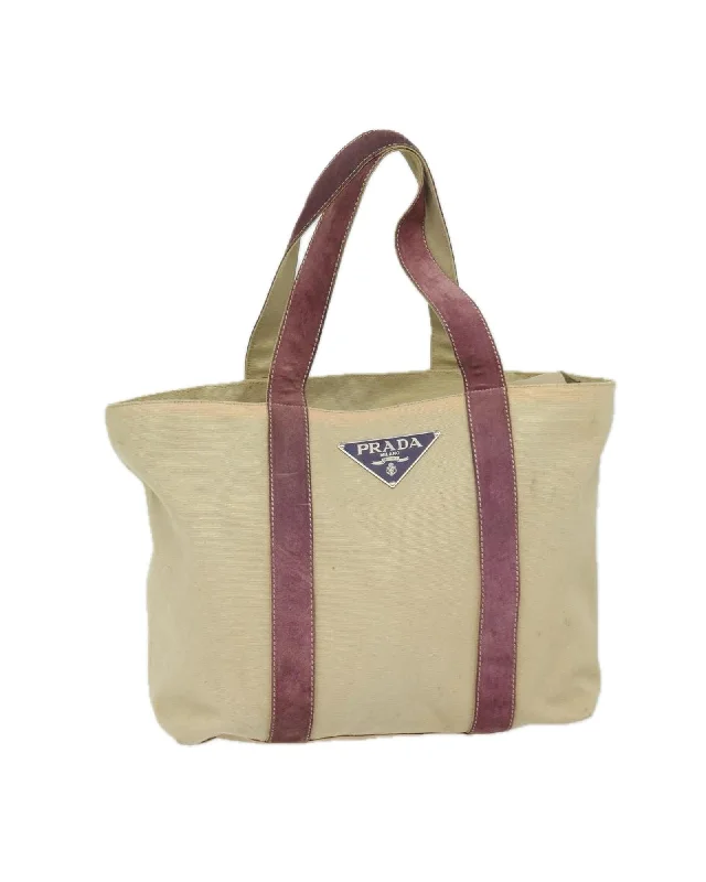 Canvas Beige Tote Bag by Prada