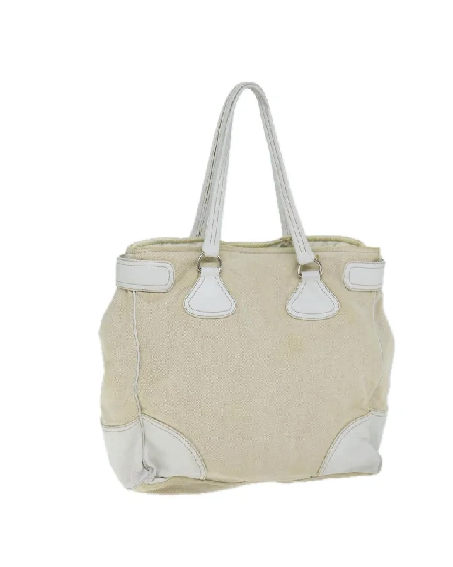 Canvas Leather Beige Tote Bag - Authentic