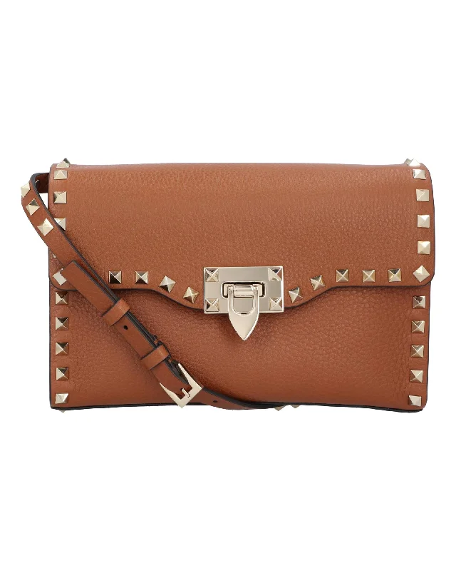 Grainy Leather Crossbody Bag with Platinum Studs by Valentino