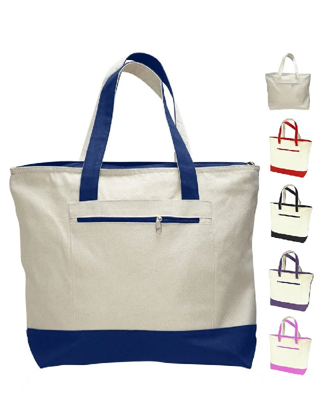 72 ct Heavy Canvas Zippered Shopping Tote Bags - By Case