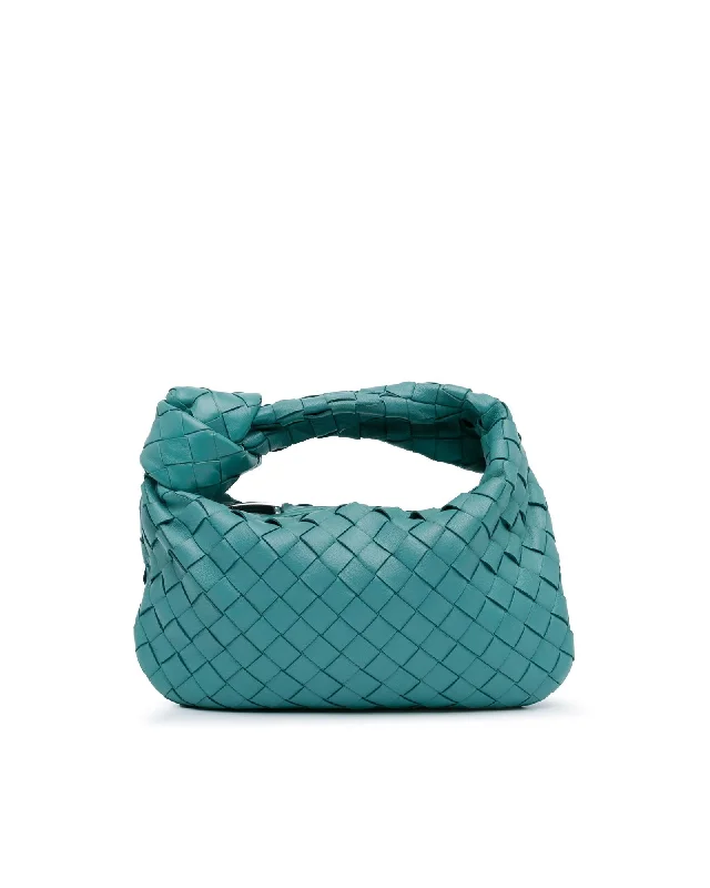 Woven Leather Mini Shoulder Bag with Top Zipper