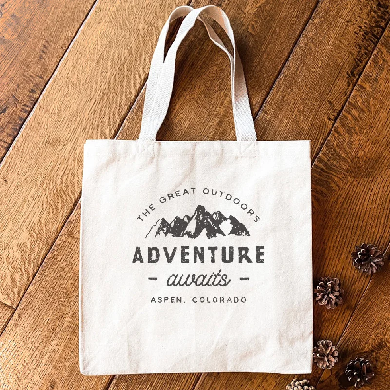 Adventure Awaits w/ City, State - Canvas Tote Bag