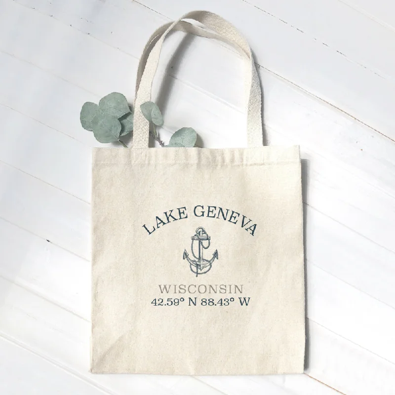 Anchor w/ Latitude and Longitude - Canvas Tote Bag