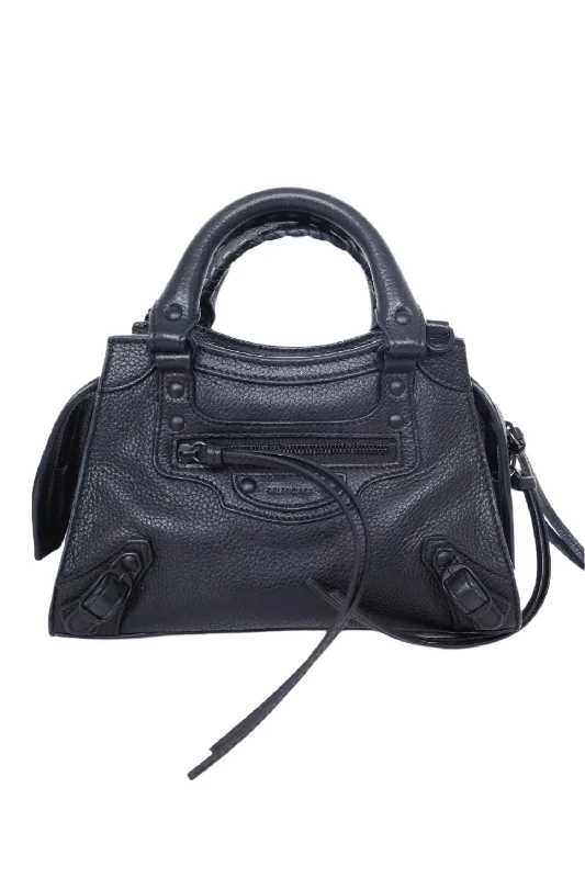 Balenciaga Black Leather Neo Classic Mini Bag with Strap