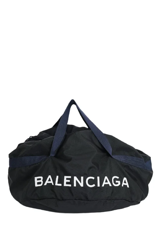 Balenciaga Black Nylon Logo Embroidered S Wheel Gym Bag