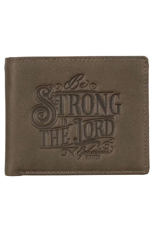 Be Strong in the Lord Charcoal-Brown Genuine Leather Bi-Fold Wallet