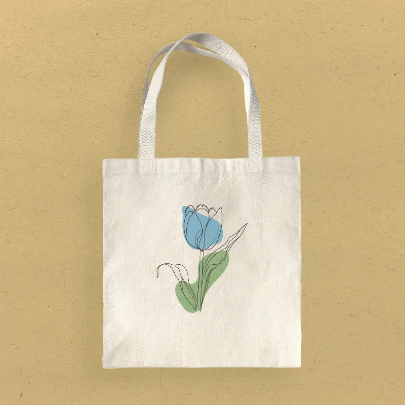 Blue Hand Drawn Tulip - Canvas Tote Bag