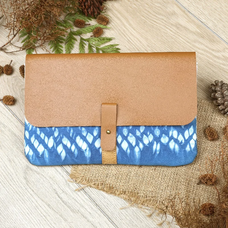 Blue Shibori Tie-Dyed Cotton Clutch Handbag - Anyer Rain