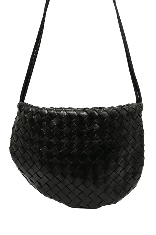 Bottega Veneta Black Intrecciato Leather Pouch Crossbody Bag