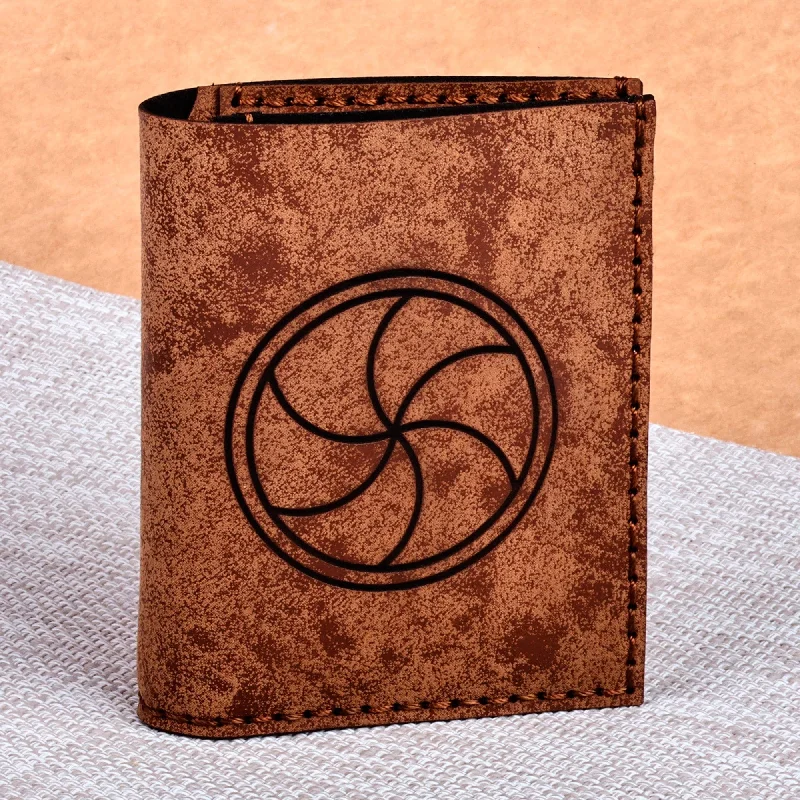 Brown 100% Suede Wallet with Traditional Round Icon - Eternal Heritage