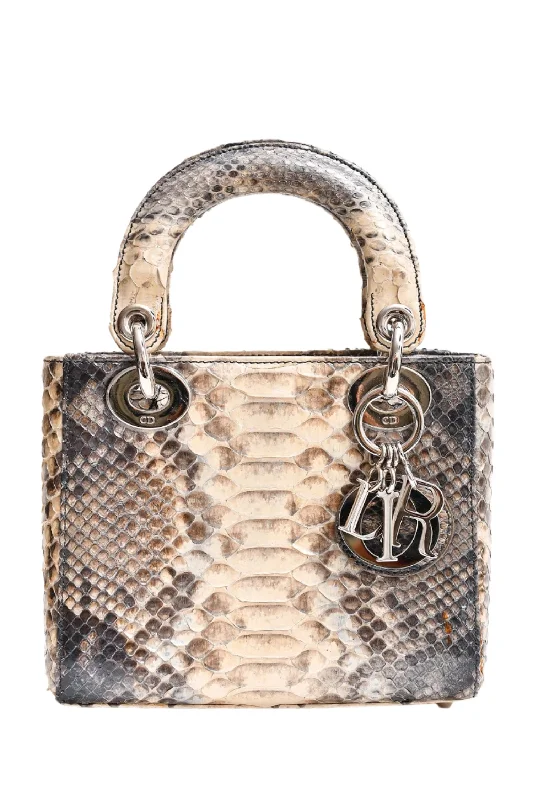 Christian Dior 2009 Grey Python Mini Lady Dior Top Handle With Strap (As Is)