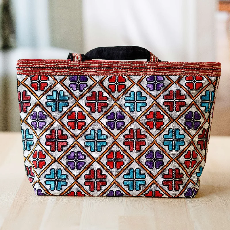 Classic Floral Patterned Iroki Embroidered Tote Bag - Mosaic Life