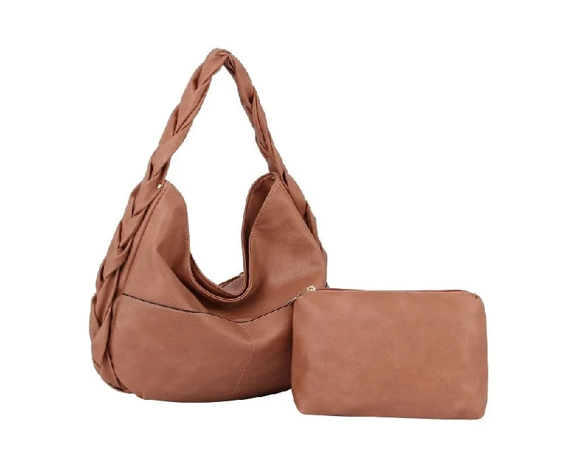 D0671 Braided Detail Soft Hobo Shoulder Bag