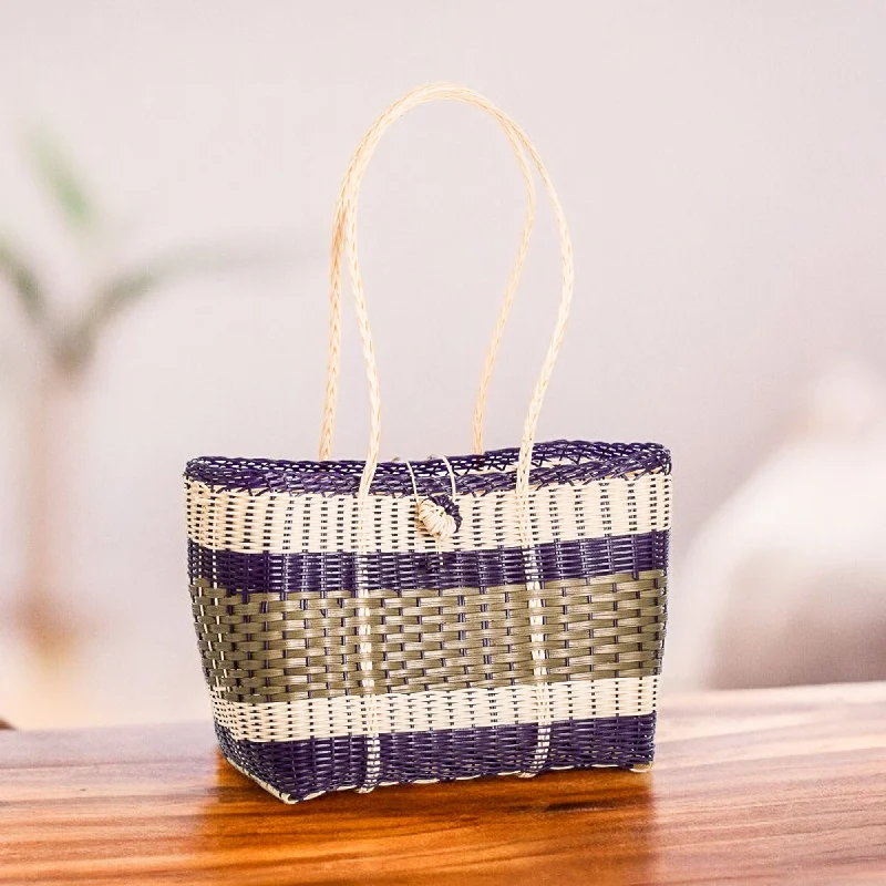 Eco-Friendly Handwoven Green Beige Blue Tote with Stripes - Stunning Stripes