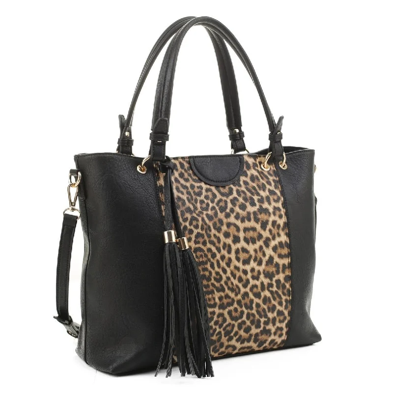 EJ91503L Leopard Fashion Tote With Tassel