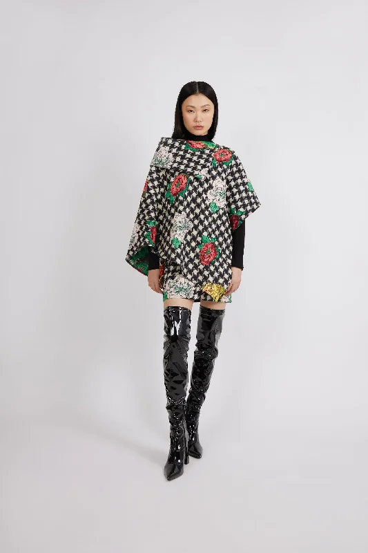 Chequered Flower Jacquard Poncho from Deadstock fabrics