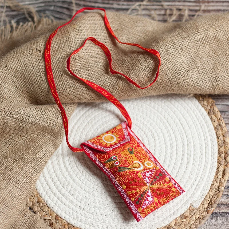 Embroidered Eyeglasses Bag in Chili from Peru - Embellished Beauty in Chili