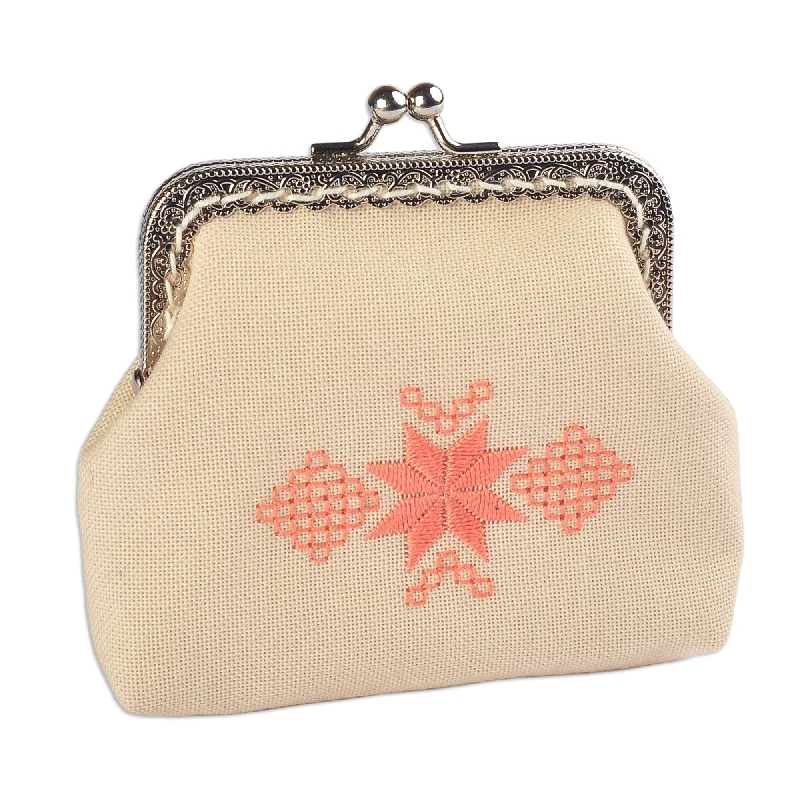 Embroidered Linen Coin Purse with Brass Kiss Lock Closure - Armenian Traditions